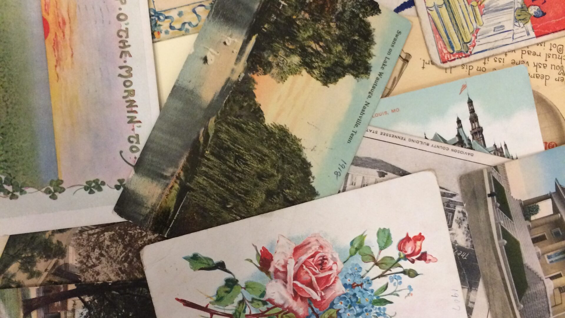 several nineteenth century postcards laid out